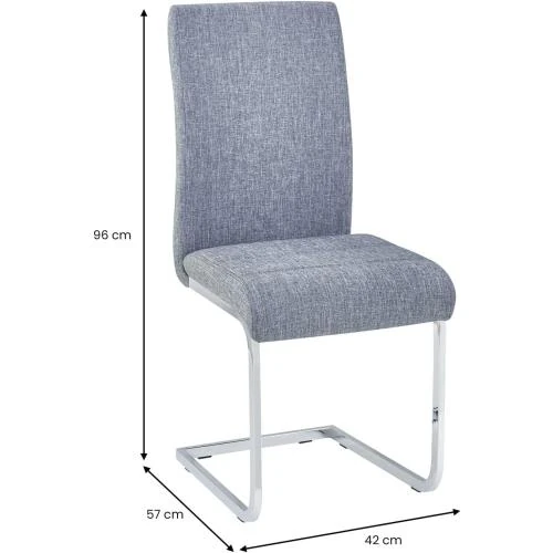 Zoom sur Chaises Salle à Manger Leticia, Métal Chrome, Tissu Gris