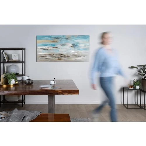 Zoom sur Kunstloft Tableau peinture moderne abstrait, bleu gris, vague
