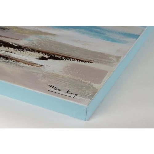 Détail de Kunstloft Tableau peinture moderne abstrait, bleu gris, vague