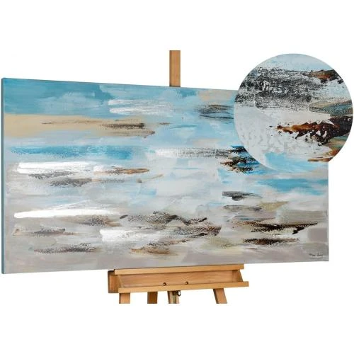 Kunstloft Tableau peinture moderne abstrait, bleu gris, vague - Vue principale