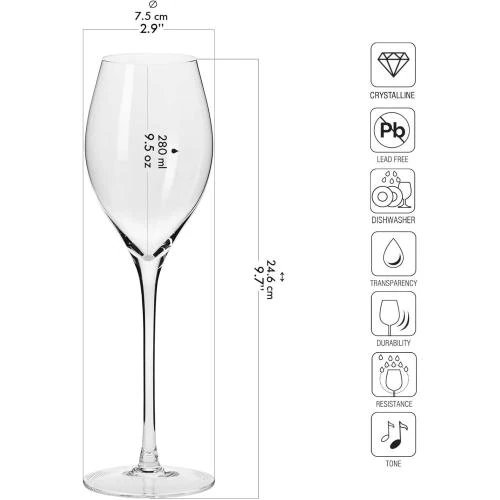 Détail de Verre Cristal Prosecco Champagne Krosno, Lot 6, Harmony