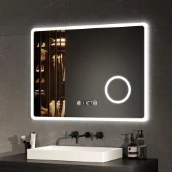 Miroir salle de bain LED, éclairage blanc chaud, design