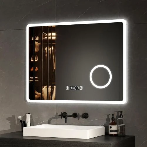 Miroir salle de bain LED, éclairage blanc chaud, design - Vue principale