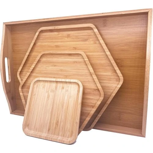 Assiettes fromage bambou PAFREWOG, lot hexagones, carré - Vue principale
