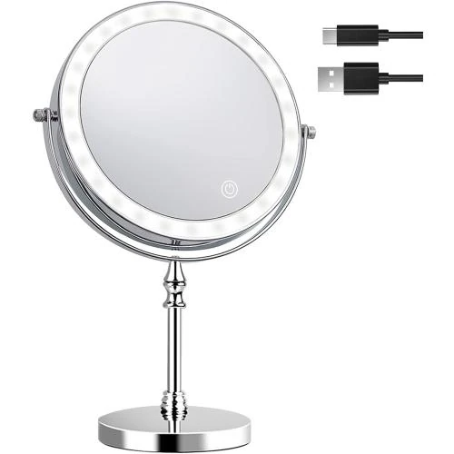 Miroir Maquillage Lumineux Amelar, 3 Couleurs, USB, 360° - Vue principale