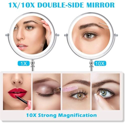 Zoom sur Miroir Maquillage Lumineux Amelar, 3 Couleurs, USB, 360°