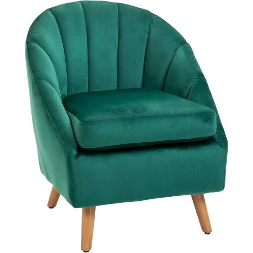 Fauteuil Velours Vert HOMCOM, Rembourrage Épais, Structure Solide - Vue principale