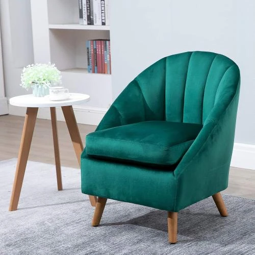 Détail de Fauteuil Velours Vert HOMCOM, Rembourrage Épais, Structure Solide