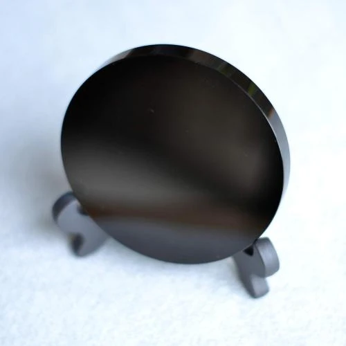 Détail de Miroir Obsidienne Noire, Support Rond Cristal Poli