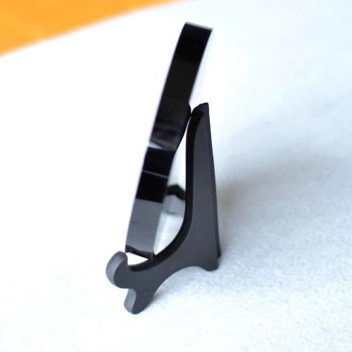 Zoom sur Miroir Obsidienne Noire, Support Rond Cristal Poli