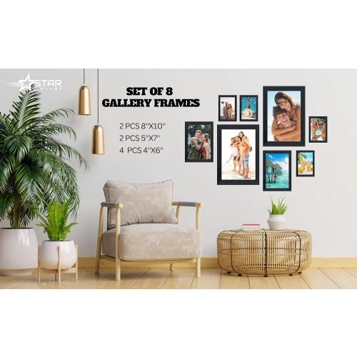Détail de Cadres photo noirs, lot de 8, décoration murale, table