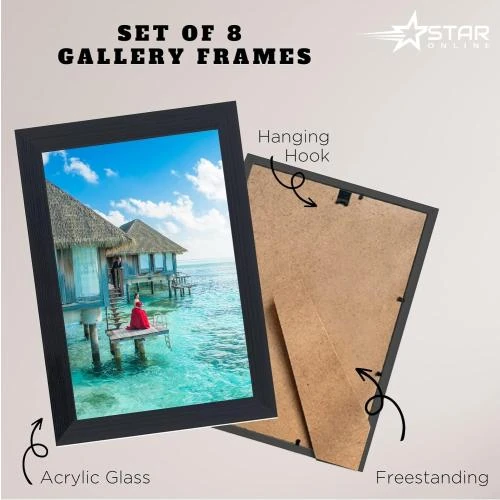 Zoom sur Cadres photo noirs, lot de 8, décoration murale, table