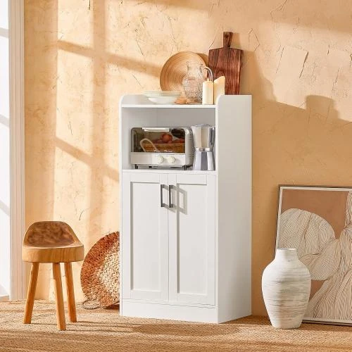 Détail de Buffet SoBuy Rangement Micro Ondes Commode Blanc