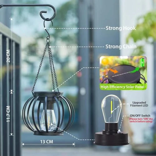 Zoom sur Lampe Solaire Extérieur Bucasa, Lanterne Métal LED, IP65