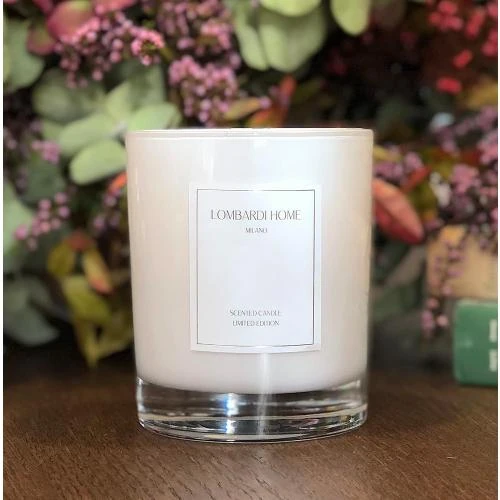 Détail de Bougie parfumée vanille Lombardi Home, verre blanc, écologique