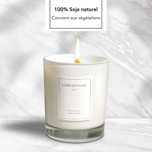 Zoom sur Bougie parfumée vanille Lombardi Home, verre blanc, écologique