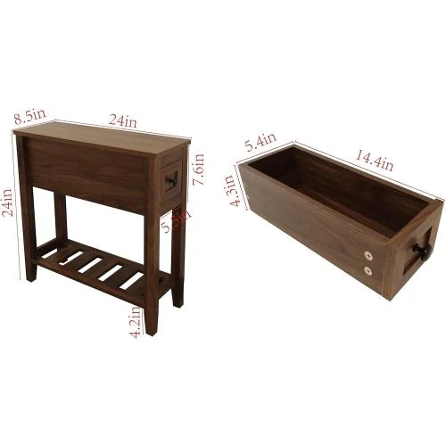 Détail de Table d'appoint en bois massif, tiroir, design étroit