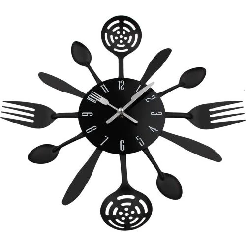 Détail de Horloge Murale Cuisine Timelike, Décoration Noir, Ustensiles