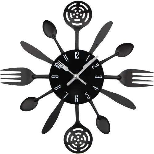 Horloge Murale Cuisine Timelike, Décoration Noir, Ustensiles - Vue principale