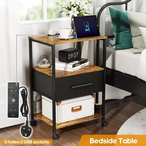 Zoom sur Table de chevet, station de charge, 2 prises, 2 USB
