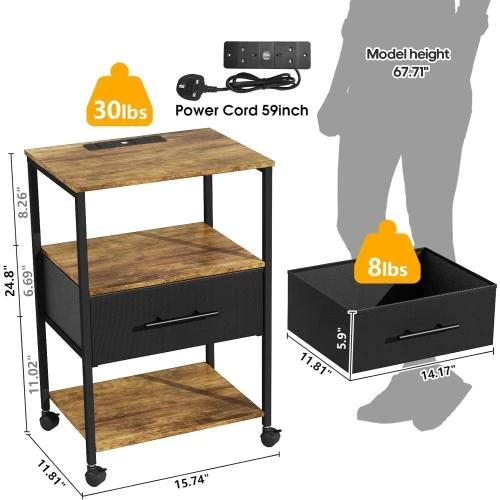 Détail de Table de chevet, station de charge, 2 prises, 2 USB