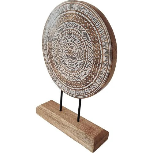 Zoom sur Sculpture Bois VANIYA CRAFTS, Décoration Table Blanc Naturel