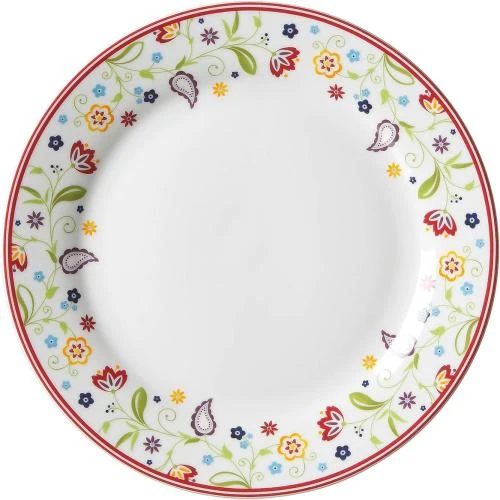 Assiette plate Shanti Doppio, porcelaine, blanc, motif cachemire - Vue principale