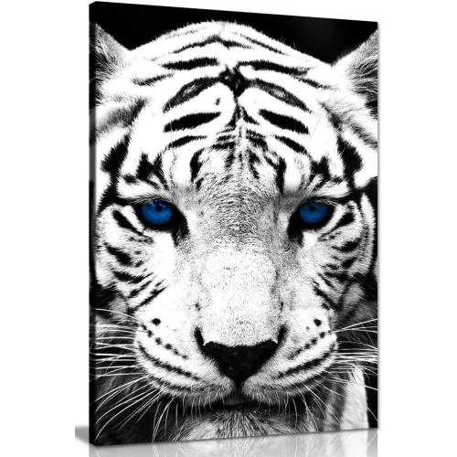 Tableau toile Panther Print, tigre blanc, yeux bleus - Vue principale