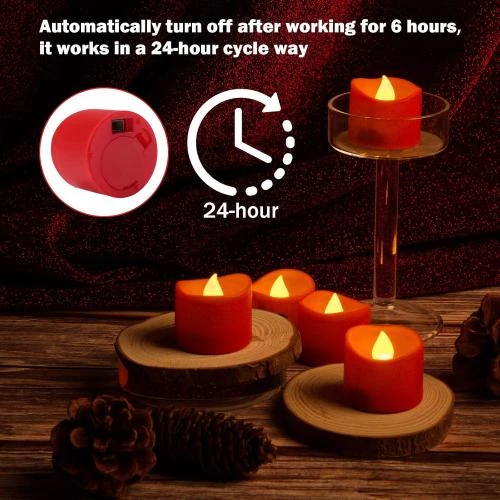 Détail de Bougies Chauffe-plat LED rouges, IMAGE, 12 pièces, minuterie