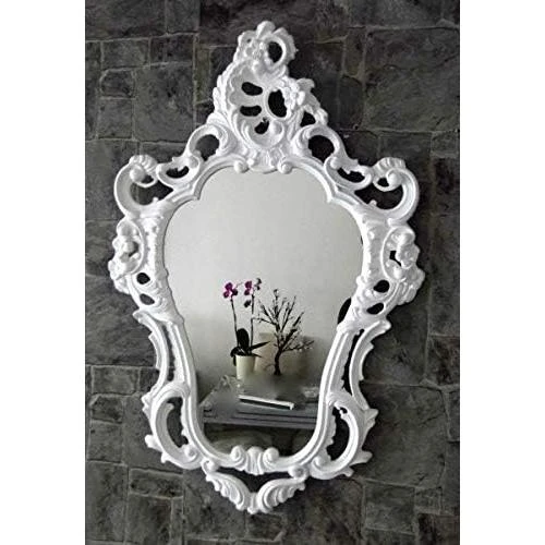 Miroir mural baroque ovale brillant blanc salle de bain - Vue principale