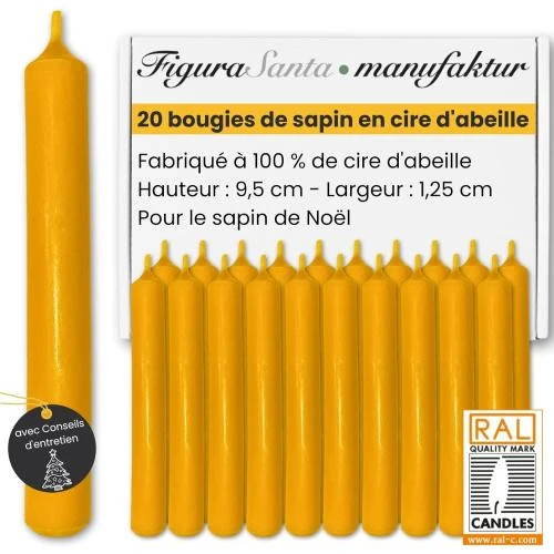 Bougies sapin Noël, cire d’abeille 100% pure, 20 pièces - Vue principale