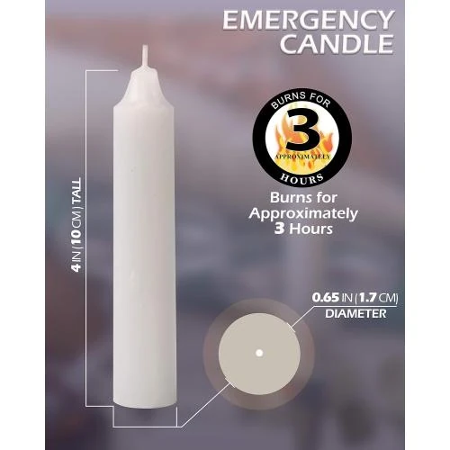 Zoom sur Bougies d'urgence blanches, lot de 24 non parfumées