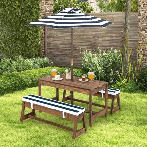 Détail de Costway Table Pique-Nique Enfants, Parasol Réglable, Bois