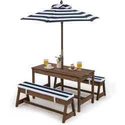 Costway Table Pique-Nique Enfants, Parasol Réglable, Bois