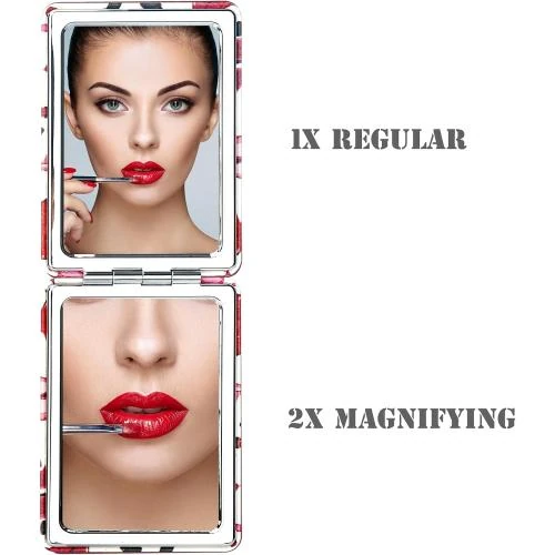 Zoom sur Miroir maquillage compact YTZJ Direct, cuir rouge, portable