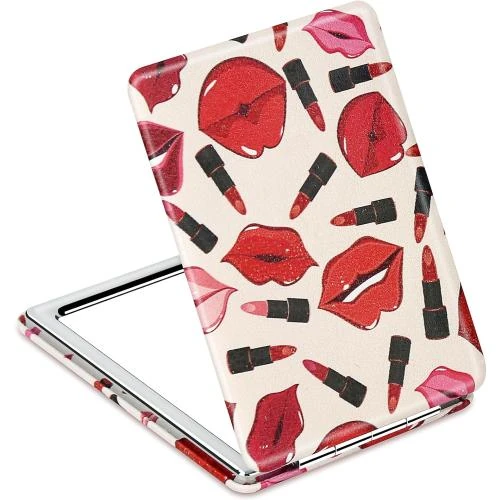 Miroir maquillage compact YTZJ Direct, cuir rouge, portable - Vue principale