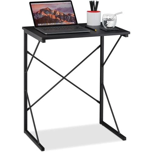 Table de Travail Compacte Relaxdays, MDF, Métal, Noir - Vue principale