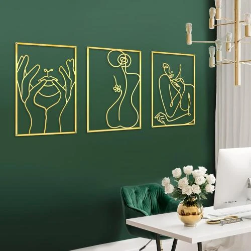 Détail de Décorations murales dorées, lot de 3, style moderne, abstrait