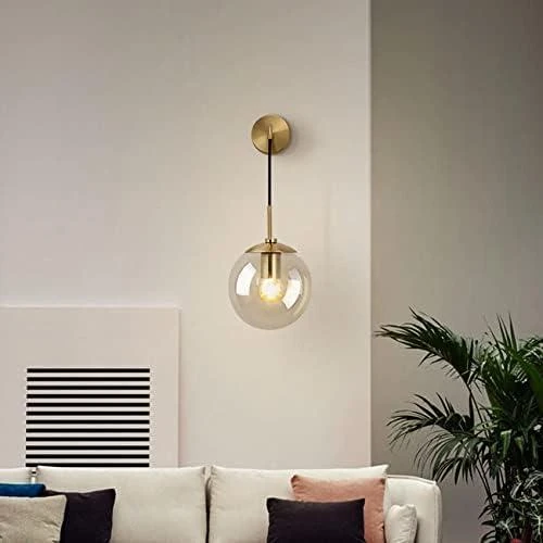 Zoom sur Applique murale boule de verre, lampe murale laiton E27, luminaire design