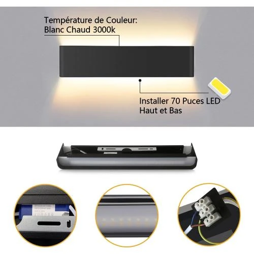 Zoom sur Applique Murale Intérieure Aluminium, Blanc Chaud 3000K