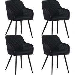 Chaise Rembourrée Velours Noir, Lot de 2, Accoudoirs