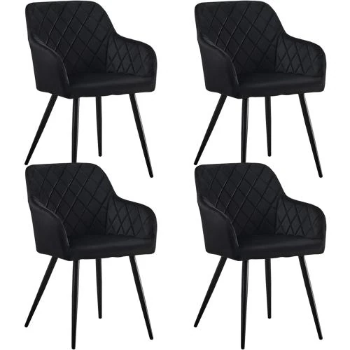 Chaise Rembourrée Velours Noir, Lot de 2, Accoudoirs - Vue principale