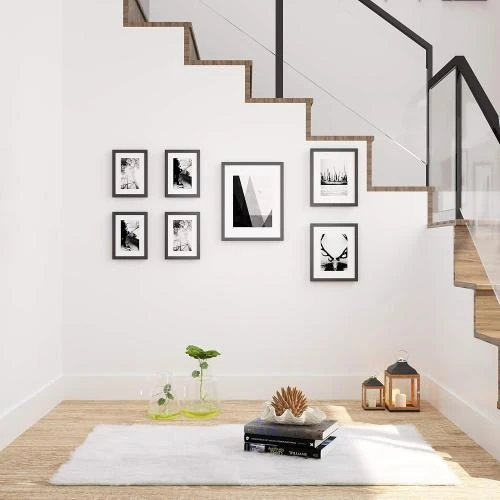 Zoom sur Cadres photo Songmics, lot 7 pièces, bois noir, passe-partout