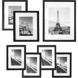 Cadres photo Songmics, lot 7 pièces, bois noir, passe-partout