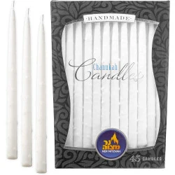 Bougies blanches décorées Hanukah, Ner Mitzvah, 45 pièces