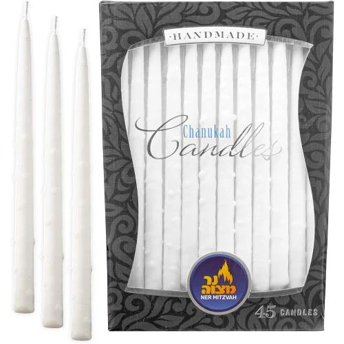 Bougies blanches décorées Hanukah, Ner Mitzvah, 45 pièces - Vue principale