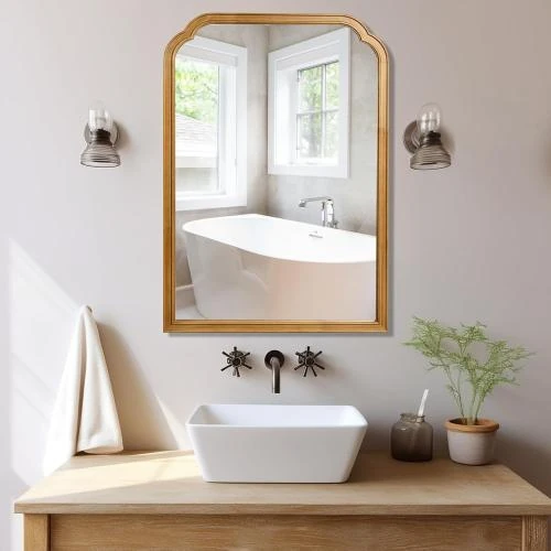 Miroir mural rectangulaire WallBeyond, cadre bois clair - Vue principale