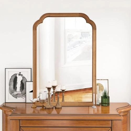 Détail de Miroir mural rectangulaire WallBeyond, cadre bois clair