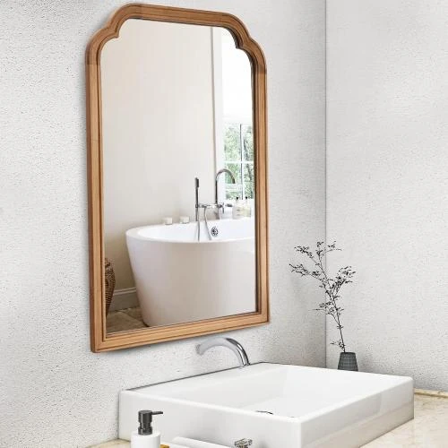 Zoom sur Miroir mural rectangulaire WallBeyond, cadre bois clair