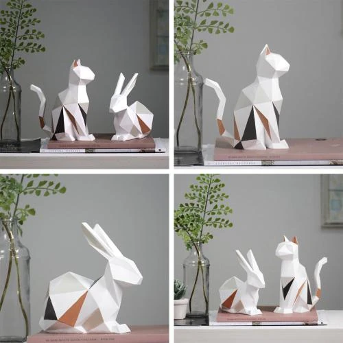 Zoom sur Statue de Chat Moderne en Résine pour Décoration Maison